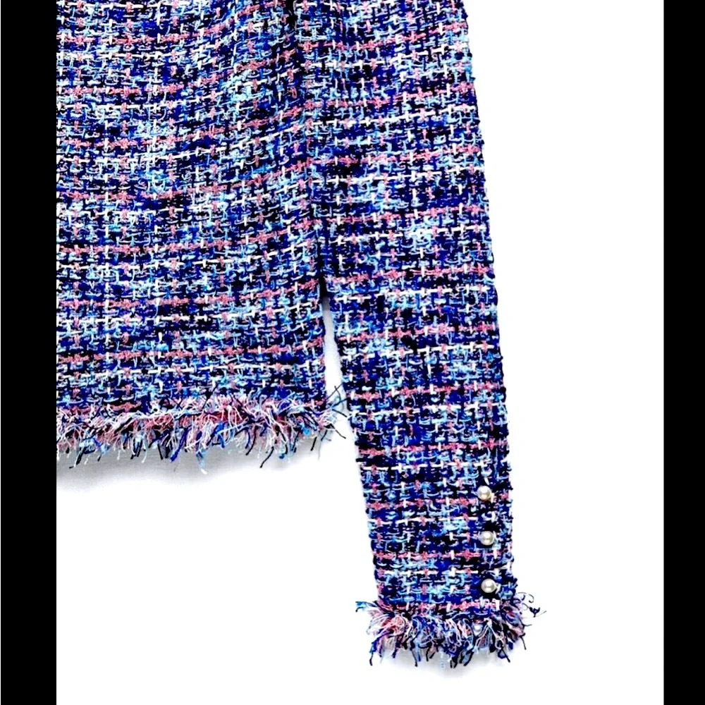 Zara textured pink metallic fibers stretching tweed frayed hem long sleeves top - Picture 12 of 15